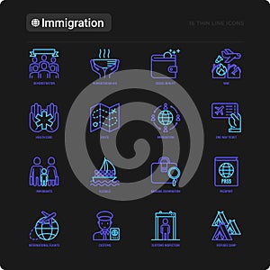 Immigration thin line icons set