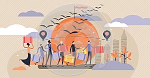 Immigration vector illustration. Flat tiny crisis travel persons concept. photo
