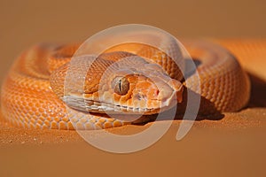 Imminent peril desert viper poised to strike in the arid wilderness, danger lurking photo