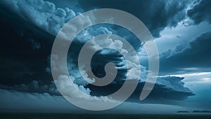 Imminent supercell storm forming over plains, dramatic cloudscape at twilight