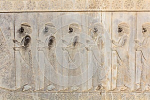 Immortal warriors bas relief in the ancient Persepolis, Ir
