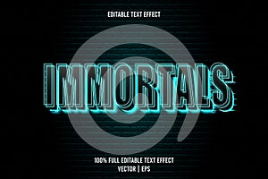 Immortals editable text effect 3 dimension emboss neon style