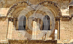 The Immovable Ladder under the window of the Church of the Holy Sepulchre in the Old City of Jerusalem