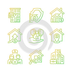 Immovable property purchasing gradient linear vector icons set
