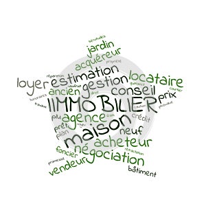 Immovable word cloud vector illustration in French language