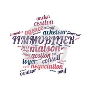 Immovable word cloud vector illustration in French language