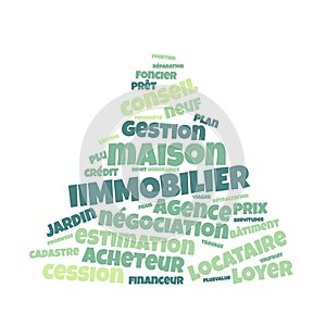 Immovable word cloud vector illustration in French language