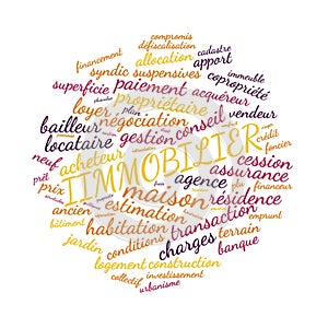 Immovable word cloud vector illustration in French language