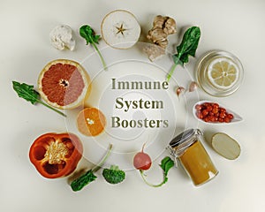 Immune boosting health food selection over yellow background