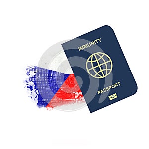 Immune Passport  against the background of the flag of Czech Republic. For entering the country  people vaccinated or recovered