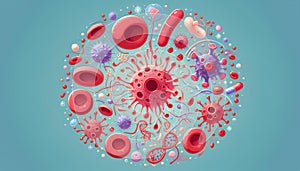 Immune Response Concept with Cells and Virus - Vector Art