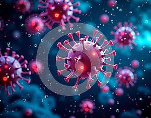 Immune system response visualization. An artistic 3D rendering of antibodies neutralizing viruses in a futuristic data interface