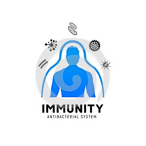 Immune system vector icon logo. Health bacteria virus protection. Medical prevention human germ