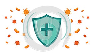 Immune system vector icon logo. Health bacteria virus protection. Medical prevention human germ. Healthy shield