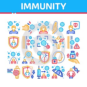 Immunity Human Biological Defense Icons Set Vector