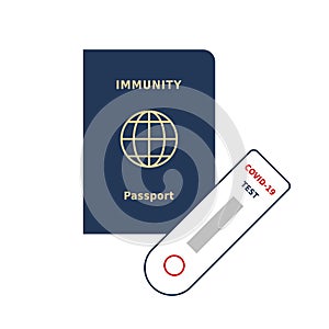 Immunity passport concept. Identification document with fast COVID-19 test.