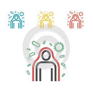 Immunity system line icon. Human immune system vector design. Virus and bacteria illustration