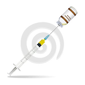 Immunization, Diphtheria Vaccine Syringe Contain Some Injection And Injection Bottle Isolated On A White Background