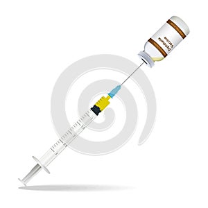 Immunization, Diphtheria Vaccine Syringe Contain Some Injection And Injection Bottle Isolated On A White Background photo