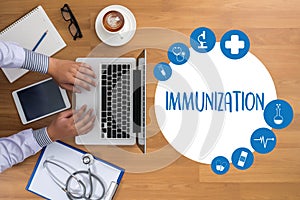 IMMUNIZATION Immune System as medical concept , Syringe. Immun