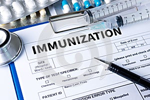 IMMUNIZATION Immune System as medical concept , Syringe. Immun photo