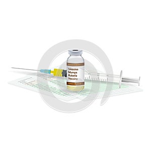 Immunization, Measles Mumps Rubella Vaccine Medical Test, Vial And Syringe Ready For Injection A Shot Of Vaccine