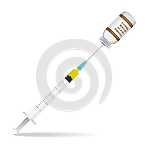 Immunization, Measles Mumps Rubella Vaccine Syringe Contain Some Injection And Injection Bottle Isolated On A White