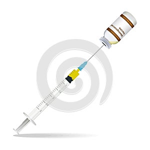 Immunization, Meningococcal Vaccine Syringe Contain Some Injection And Injection Bottle Isolated On A White Background photo