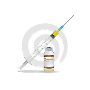 Immunization, Meningococcal Vaccine Syringe With Yellow Vaccine, Vial Of Medicine Isolated On A White Background. Vector photo