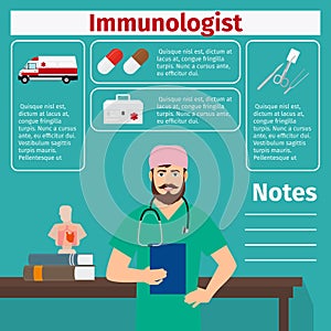 Immunologist and medical equipment icons