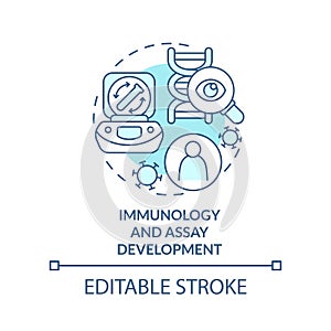 Immunology and assay development turquoise concept icon