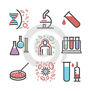 Immunology department line icons. Immunity system. Clinic signs. Vector illustrations photo