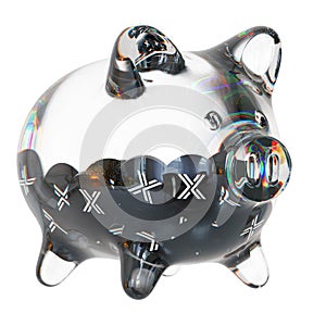 Immutable X (IMX) Clear Glass piggy bank with decreasing piles of crypto coins.