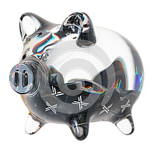 Immutable X (IMX) Clear Glass piggy bank with decreasing piles of crypto coins.