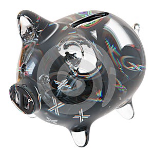 Immutable X (IMX) Clear Glass piggy bank with decreasing piles of crypto coins.