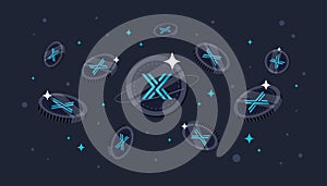 Immutable X IMX coins falling from the sky. IMX cryptocurrency concept banner background