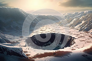 impact crater on a snowy landscape
