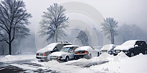 The impact of a severe blizzard with snowdrifts engulfing structures and roads