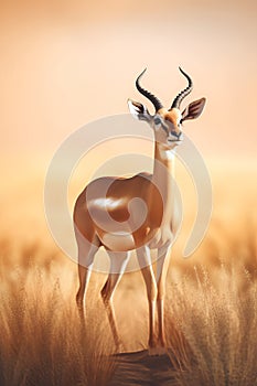 Impala antelope in the field at sunset. 3d rendering