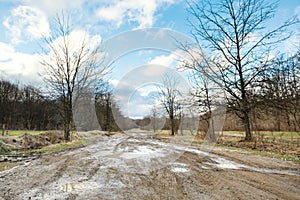 Impassable country road in early spring