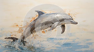 Impasto Minimalistic Zen Dolphin Painting In Meredith Marsone Style