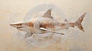Impasto Minimalistic Zen Painting Of Great White Shark