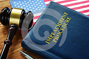 Impeachment procedure law, gavel and USA flag