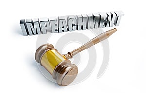 Impeachment procedure law, gavel on a white background 3D illustration, 3D rendering photo