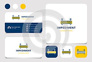 Impediment logo design with editable slogan. Branding book and business card template.