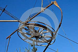 Impeller with anchor ropes at the upper station of the ski lift, Beskydy