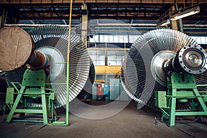 Impellers with vanes on turbine factory, nobody