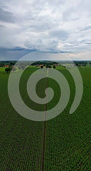 Impending Storm: Aerial View of Fields Under Gathering Clouds