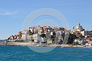 Imperia Porto Maurizio city and sea in a sunny day in Liguria, Italy