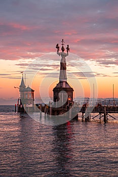 The Imperia statue in Constance at sunset